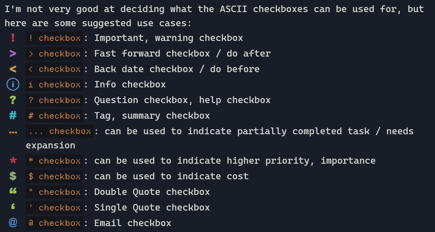 Figure 1: ASCII Checkboxes