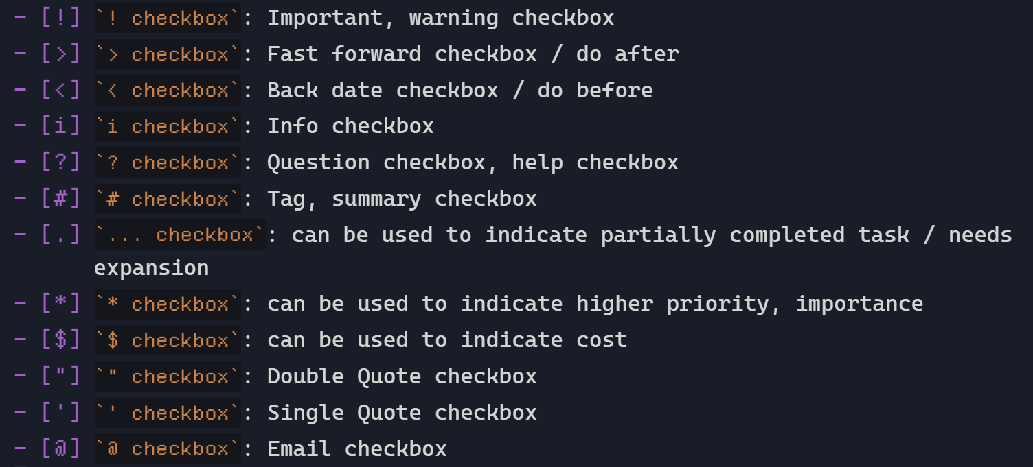 Figure 2: ASCII Checkboxes in source mode